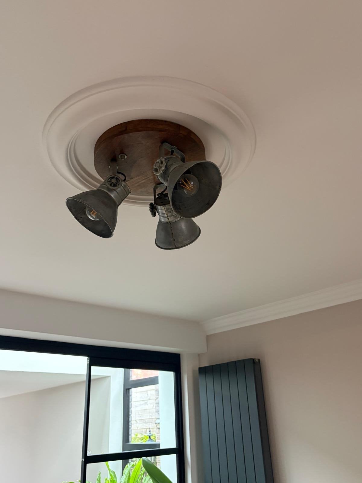 2 Industriële Plafondspots met 3 Lichtpunten, Ophalen, Zilver, Verstelbaar, Zo goed als nieuw