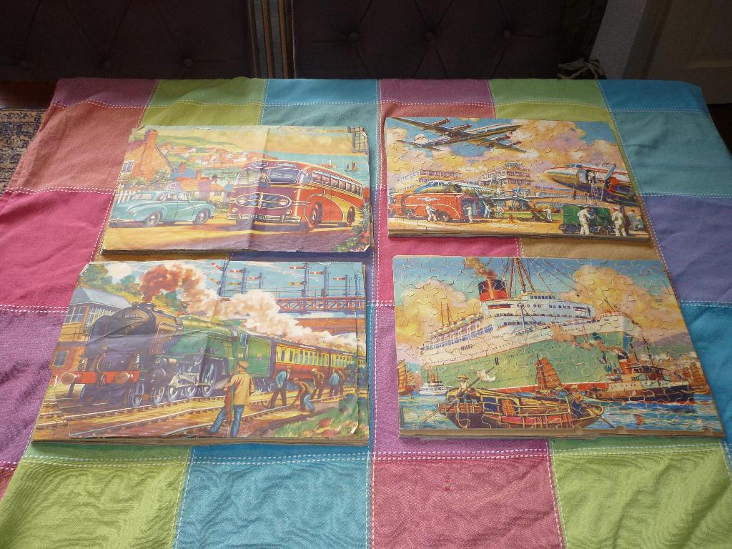4 Puzzels Bus , Boot , Trei , Vliegtuig, Ophalen of Verzenden, Meer dan 50 stukjes, Gebruikt, 4 tot 6 jaar