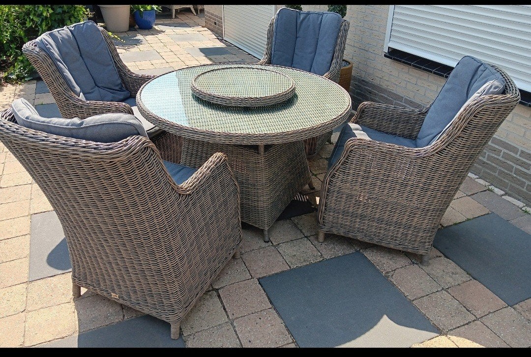 Ronde wicker diningset met lazy susan, Tuin en Terras, Ophalen, Gebruikt, Wicker