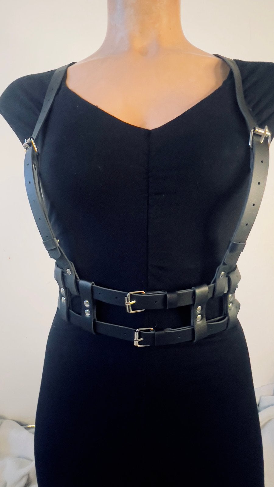 Zwart Faux Lederen Body Harness met Dubbele Tailleband, Kleding | Dames, Ophalen of Verzenden, Zo goed als nieuw