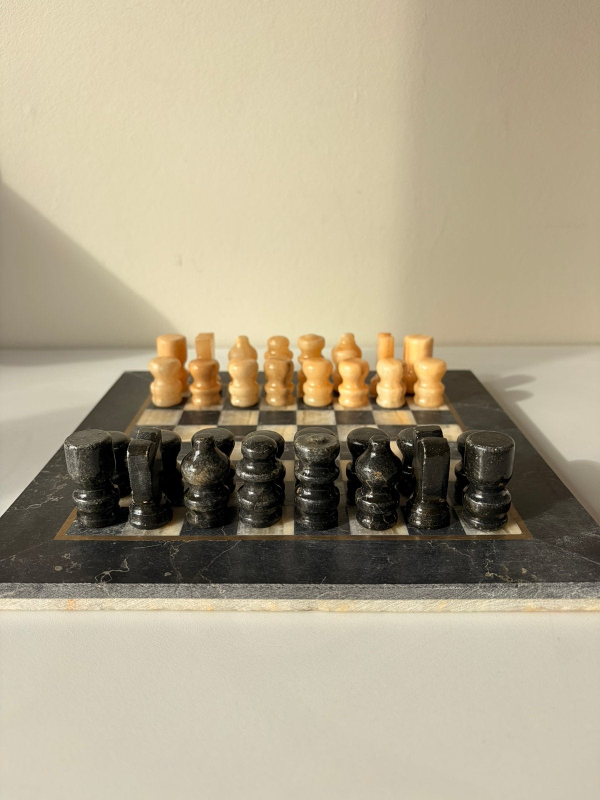 Vintage marmeren schaakspel, Gebruikt, -, Een of twee spelers, -