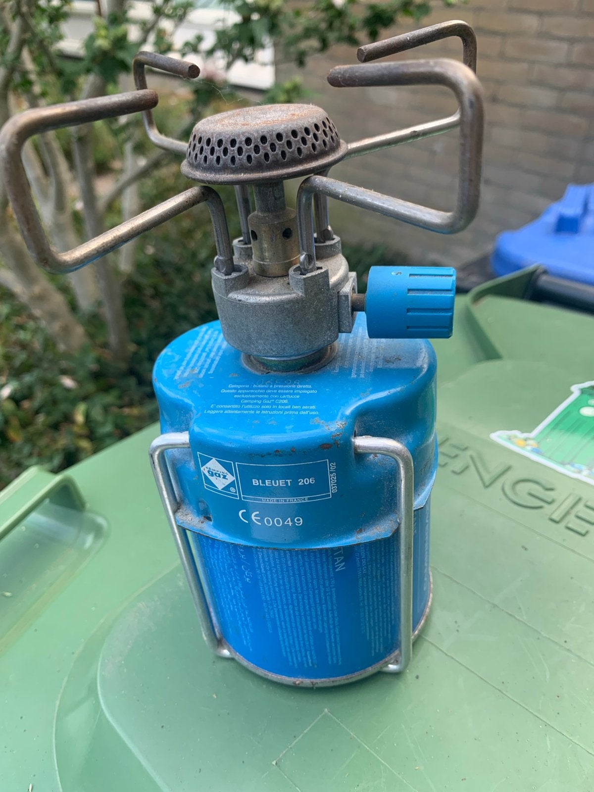 Camping kookset met gasbrander, gasflesjes en pannen, Caravans en Kamperen, Ophalen, Gebruikt