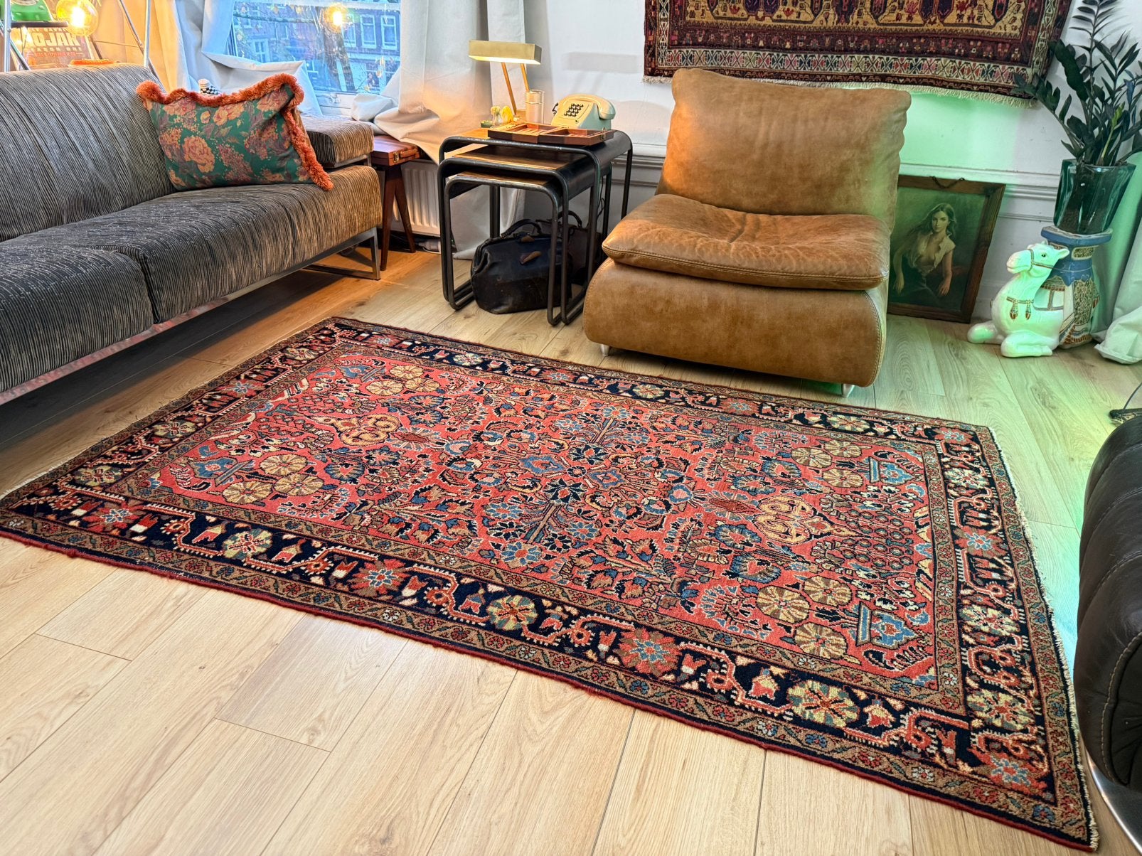 Handgeknoopt vintage Perzisch Sarouk tapijt – 203 x 125 cm, 1053ML, Amsterdam, Info@bababoho.com, 200 cm of meer, Ophalen of Verzenden