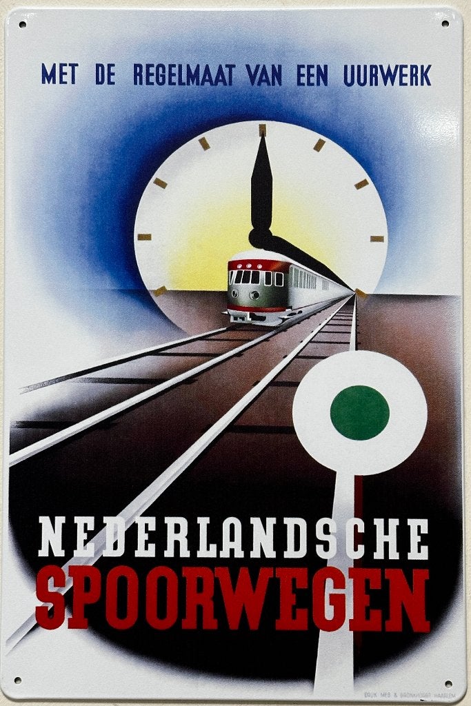 Nederlandsche spoorwegen trein reclamebord van metaal deco, Reclamebord, Info@deconoord.nl, Deco Noord, Nieuw