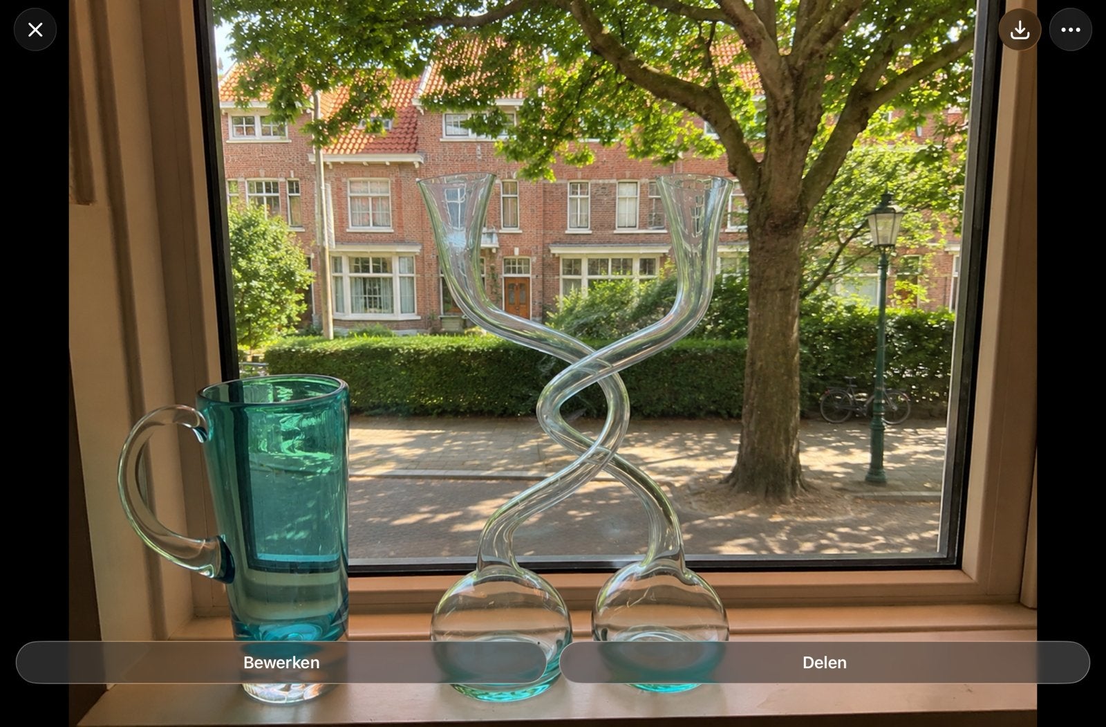 Object van twee glazen vazen, Huis en Inrichting, Woonaccessoires | Vazen, Ophalen, Overige kleuren, Minder dan 50 cm, Glas