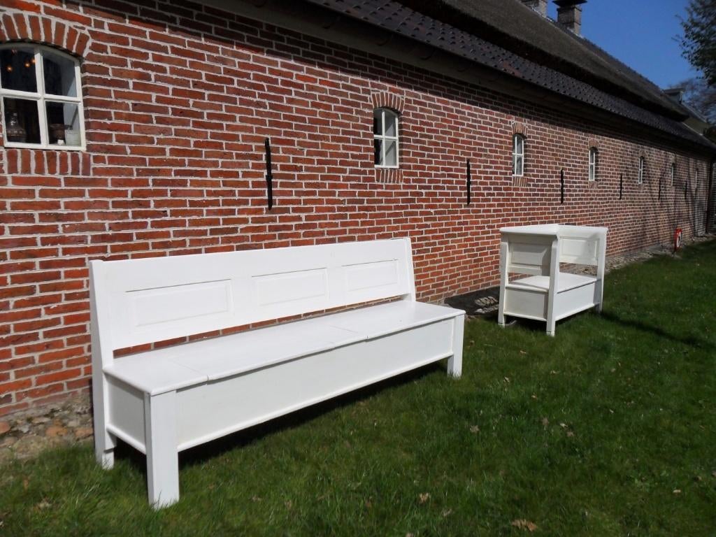 Gespoten oud witte klepbank 180 cm, Ophalen of Verzenden