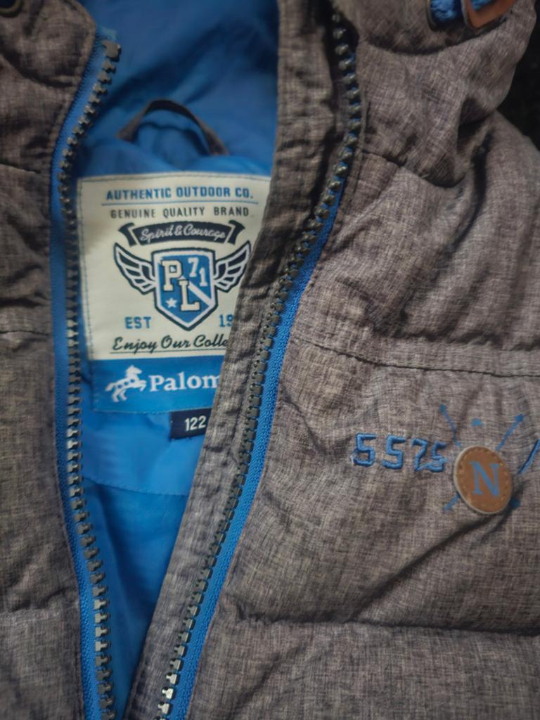 Palomino winterjas maat 122 - Grijs met blauwe accenten, Jongen of Meisje, Ophalen of Verzenden, Jas, Palomino
