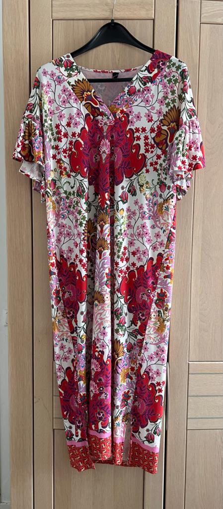 Yoek Zomerse bloemenprint kaftan met ruches mouwen, Overige kleuren, Zo goed als nieuw, Onder de knie, Ophalen