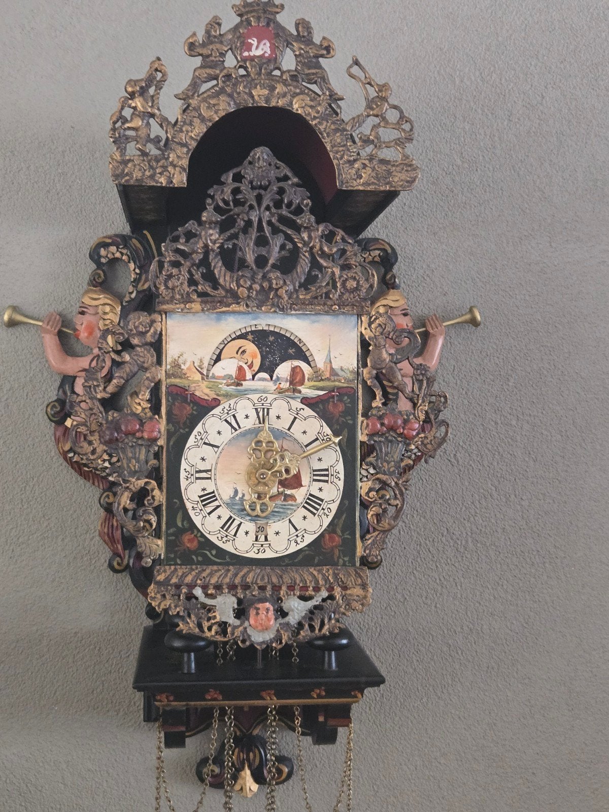 Antieke Friese Stoelklok - Prachtig Handgesneden, Antiek en Kunst, Ophalen