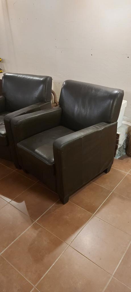 2 lederen fauteuils, Huis en Inrichting, Fauteuils, Ophalen, Gebruikt, 50 tot 75 cm, Leer