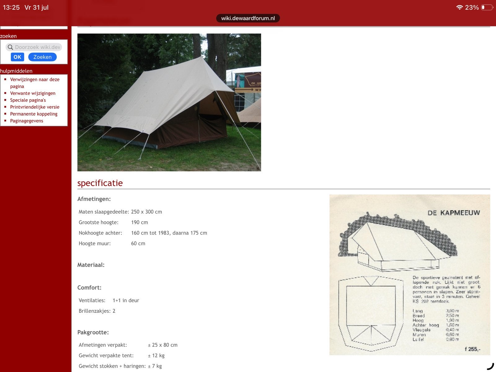 De Waard tent, type Kapmeeuw - Stormvast en Waterdicht, Ophalen, Gebruikt, Tot en met 3