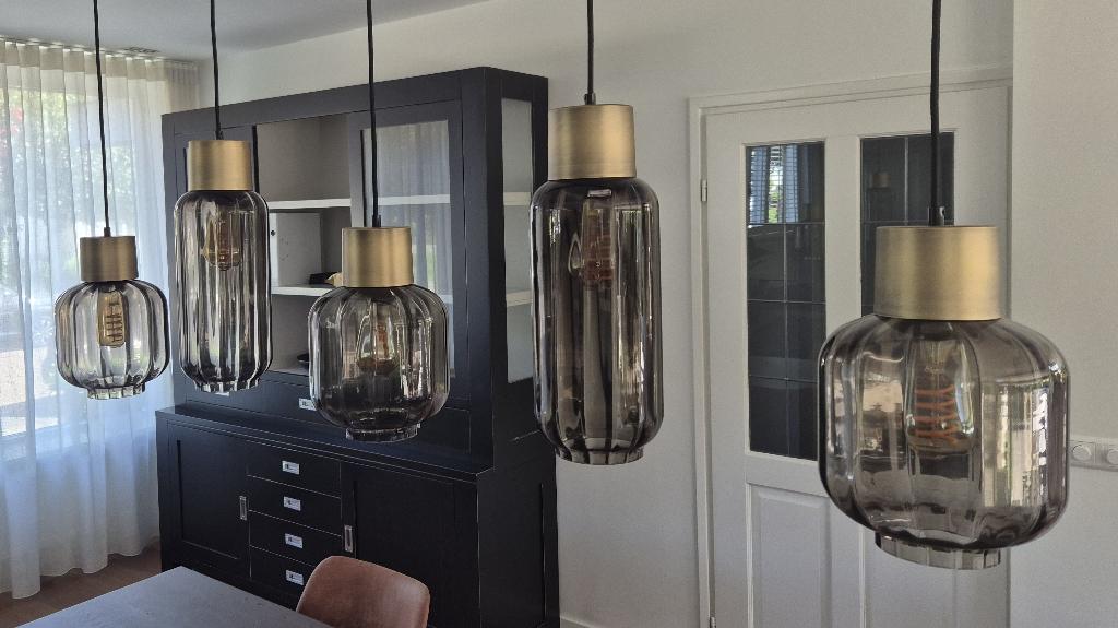 Prachtige, exclusieve 5-lichts design hanglamp Masterlight, Ophalen, Zo goed als nieuw, Glas