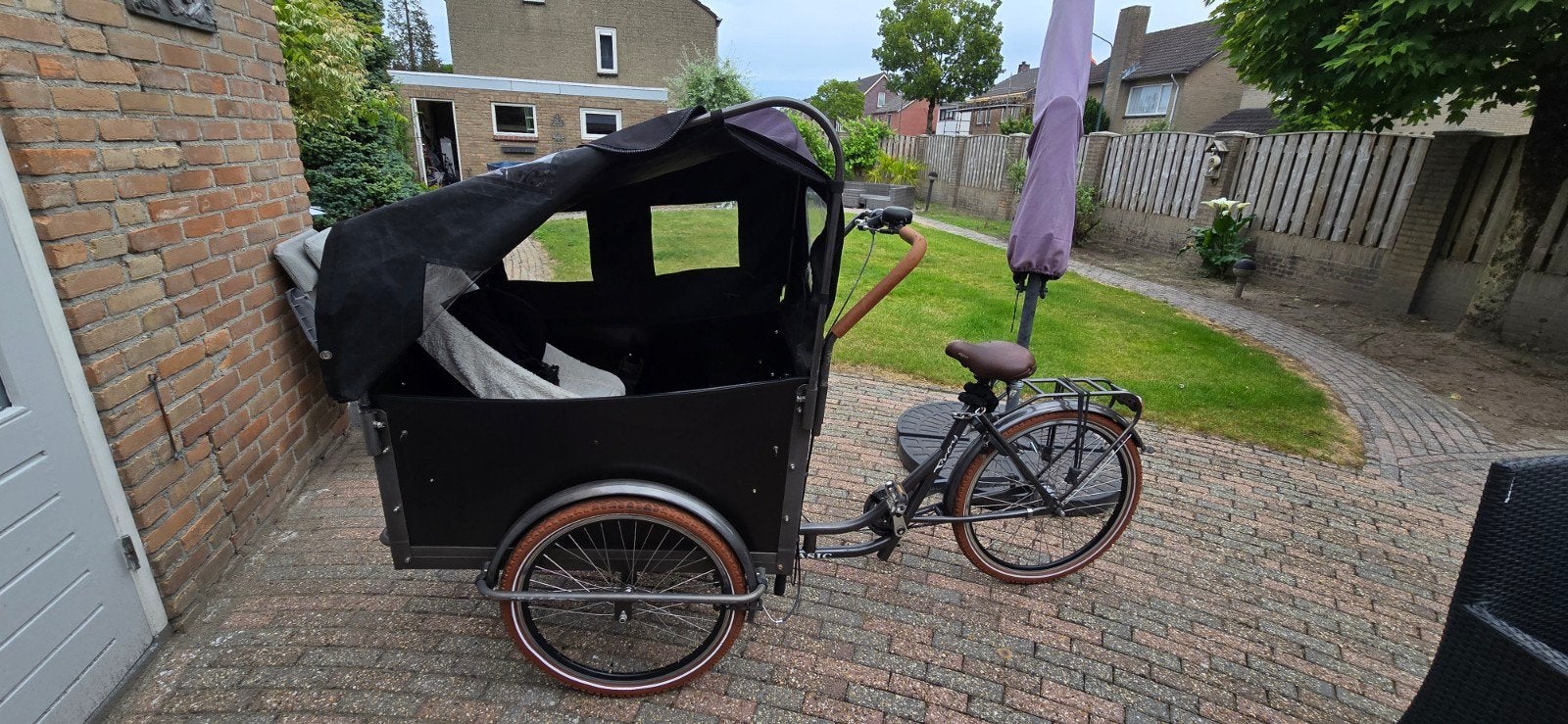 Vogue troy bakfiets, Fietsen en Brommers, Fietsen | Bakfietsen, Gebruikt, Overige merken, 4 kinderen of meer, Huif, Trommelrem