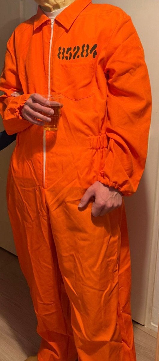 Gevangenis Halloween/carnaval outfit man, Ophalen, Maat 52/54 (L), Zo goed als nieuw, Halloween