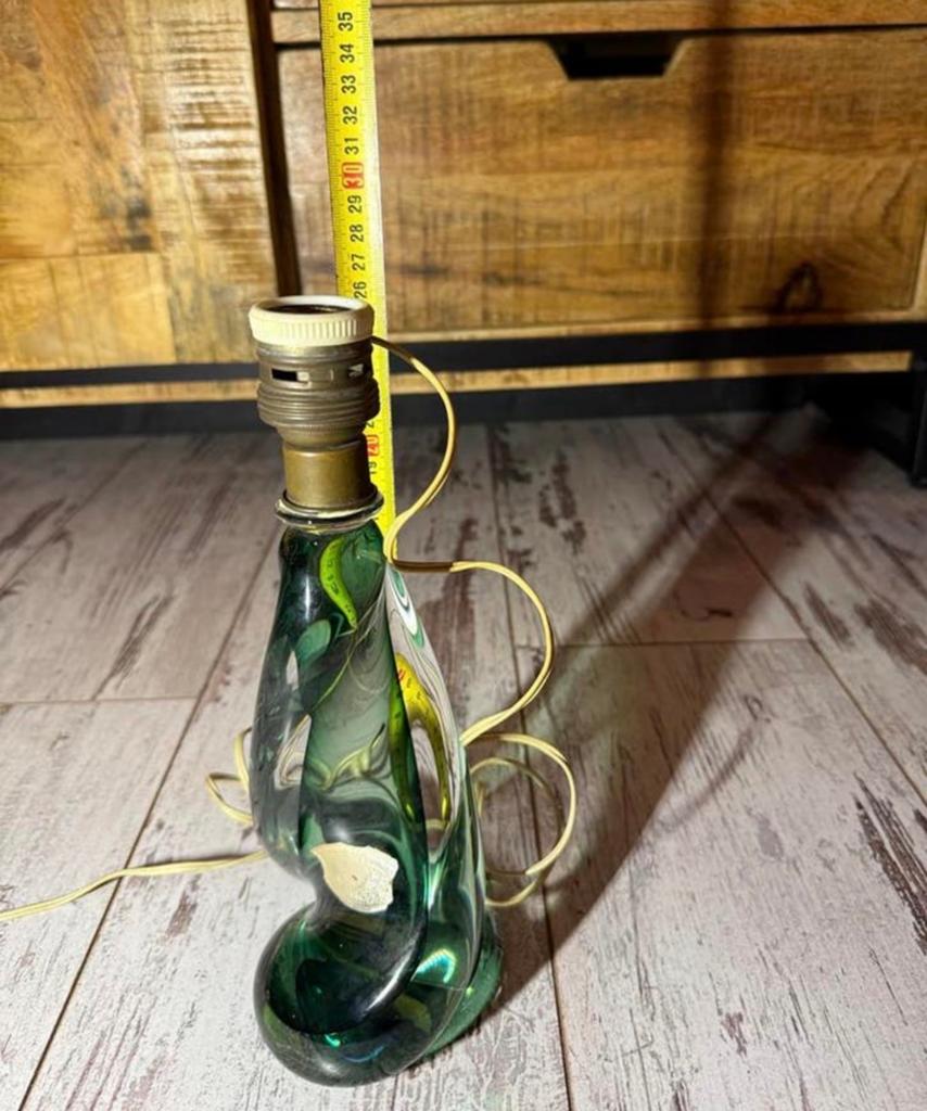 Val Saint Lambert Kristallen Tafellampvoet - Groen, Ophalen of Verzenden