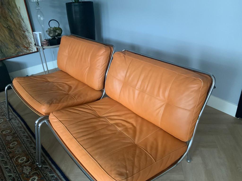 Kalfslederen fauteuils, Gebruikt, Eenpersoons, 75 tot 100 cm, Ophalen of Verzenden