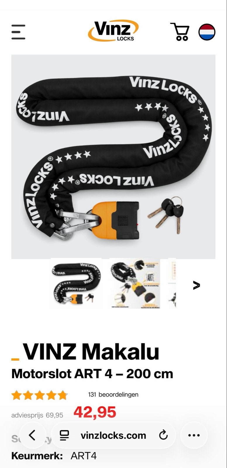 VINZ Makalu Motorslot ART 4 - 200 cm, Motoren, Accessoires | Sloten, Ophalen, Nieuw