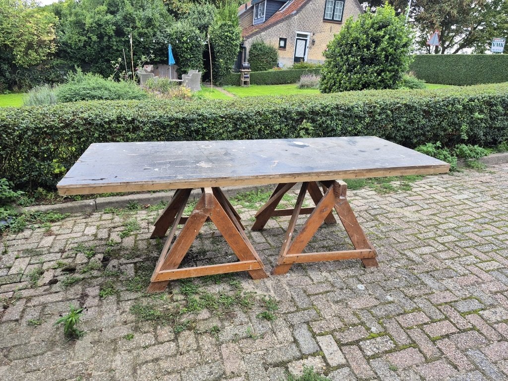 Robuuste houten werktafel / schildersezel-tafel, Ophalen, Gebruikt, 170 cm of meer