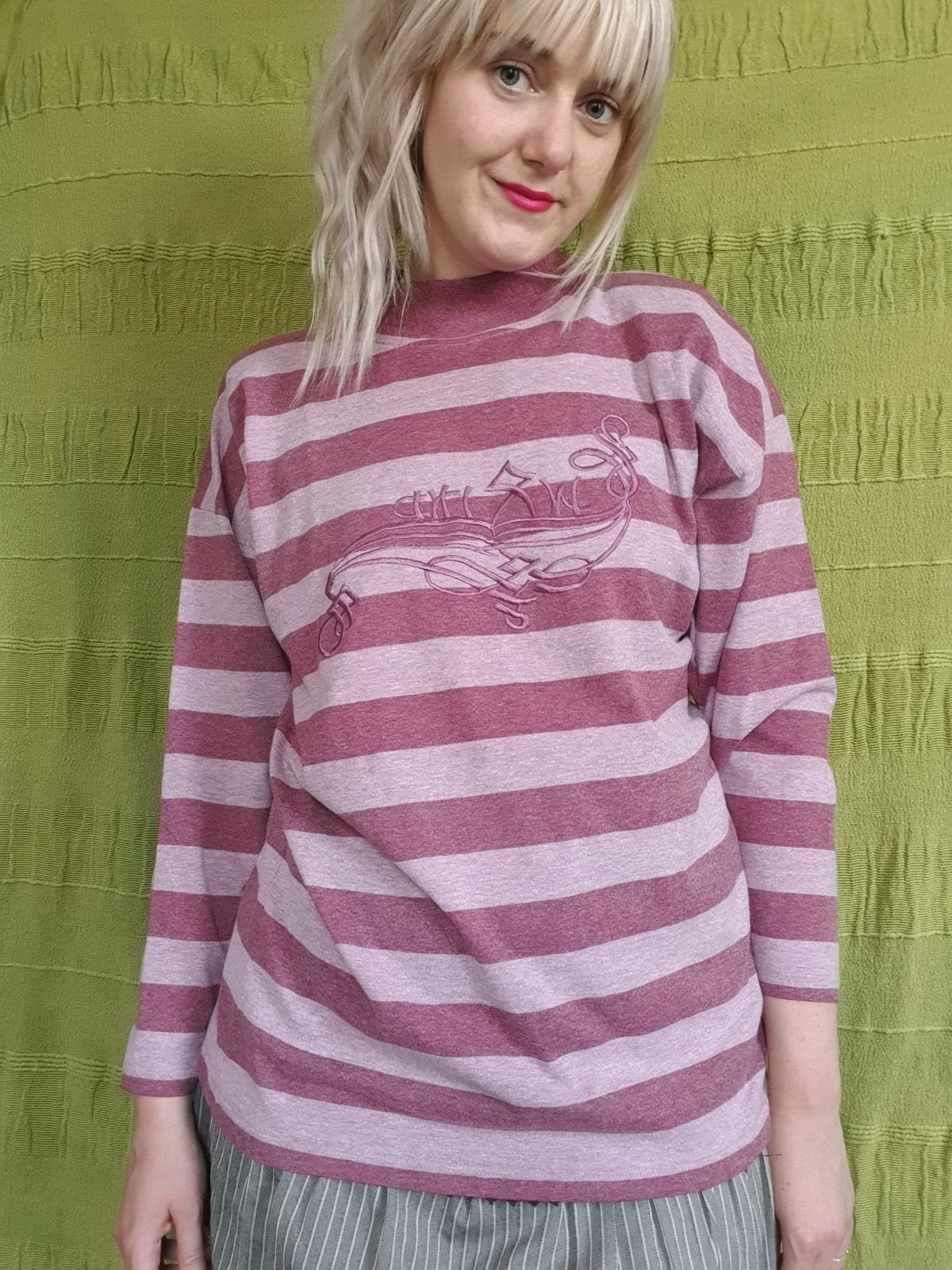 Vintage shirt / trui gestreept - roze - jaren 90-M/38, Maat 38/40 (M), Hgv, Hgv, Ophalen of Verzenden