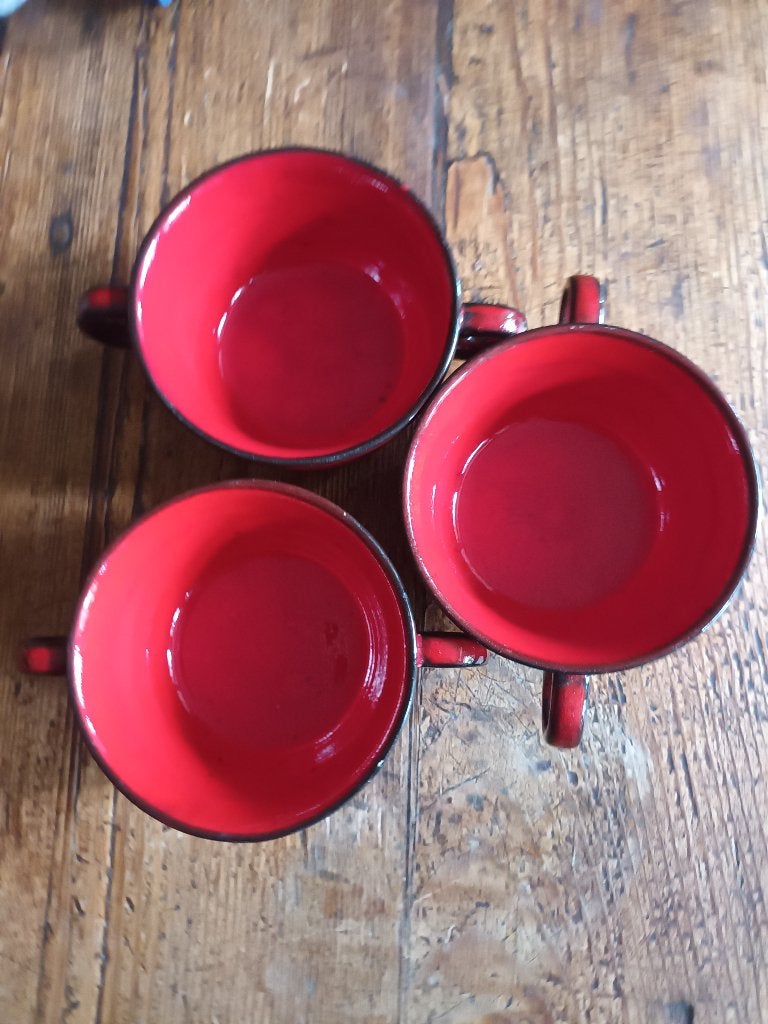 3x diep rode soepkommen/ koppen/VINTAGE!, Ophalen of Verzenden