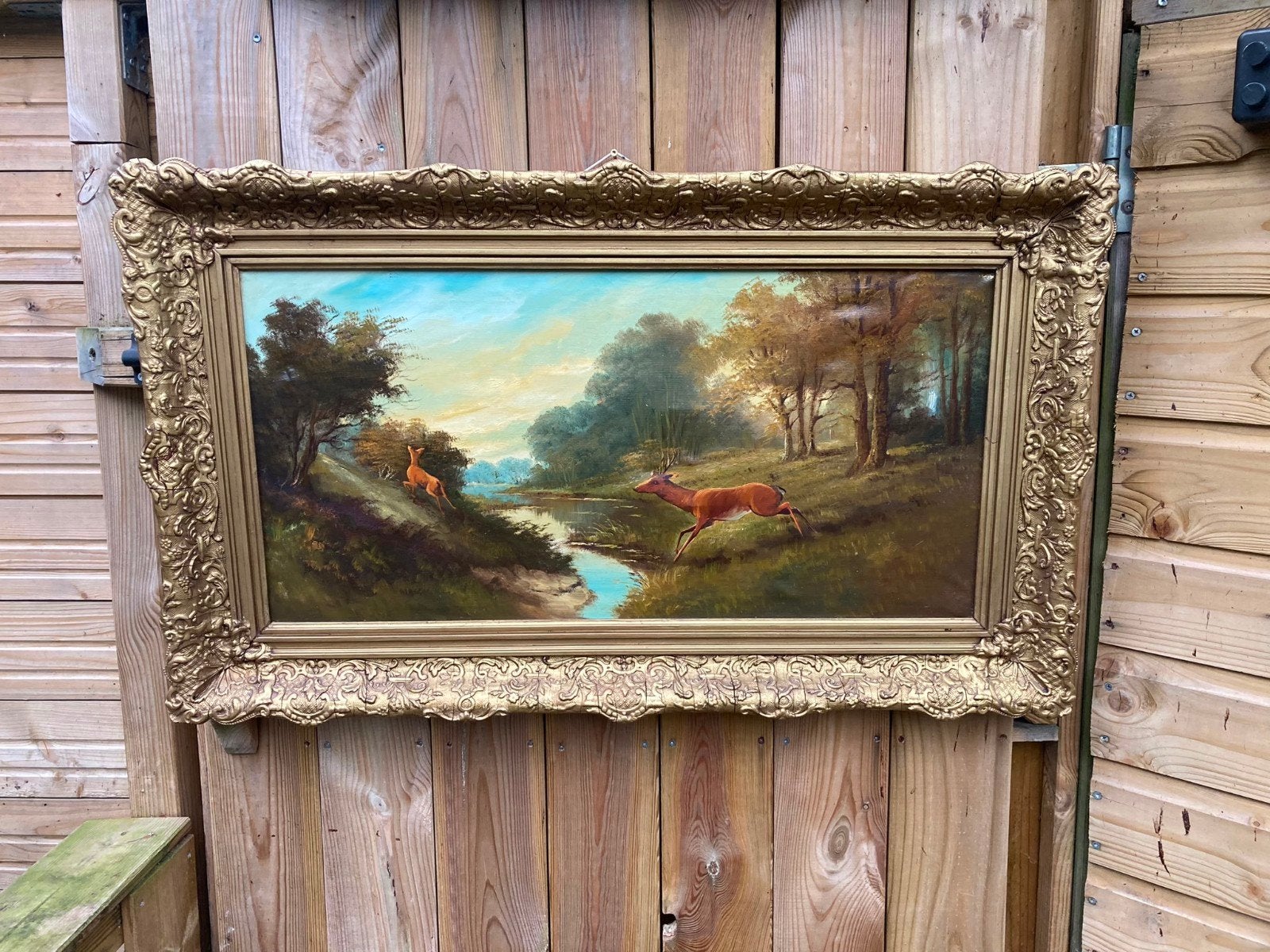 Schilderij van 2 herten in het bos, Ophalen of Verzenden