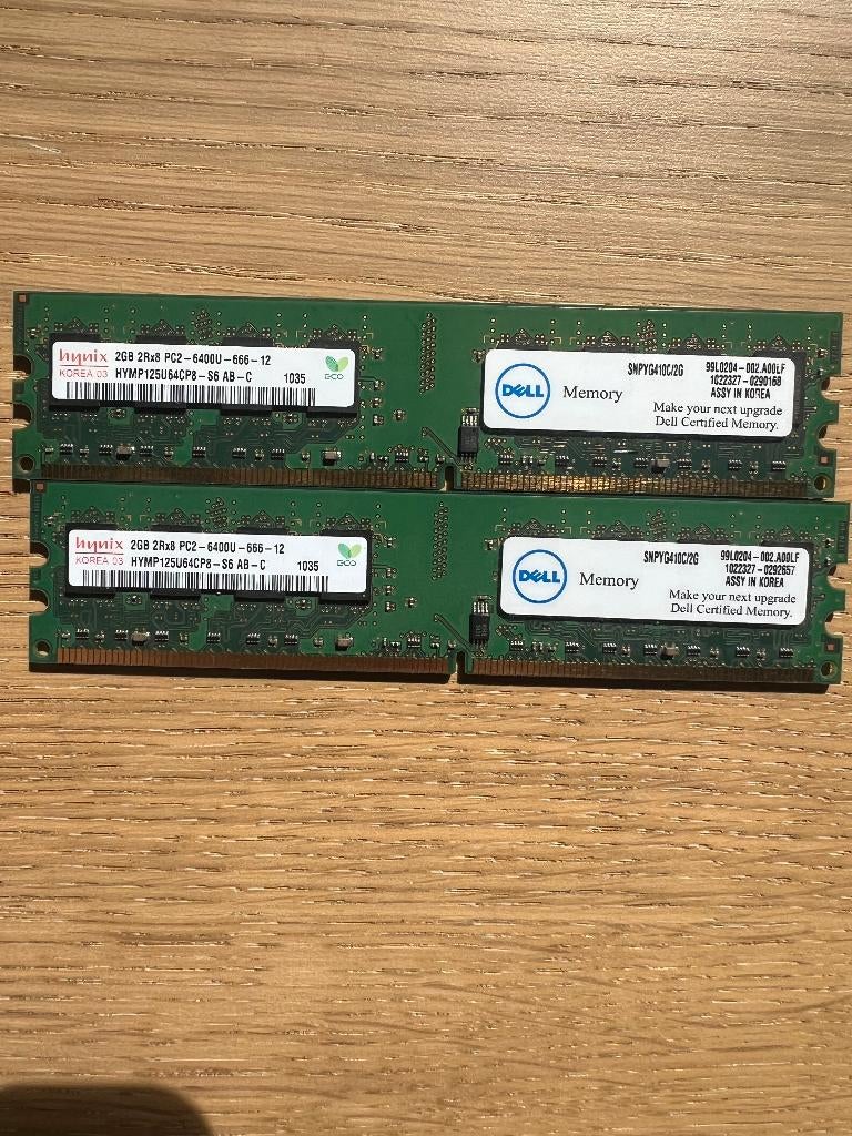 2GB DDR2 Desktop RAM (Hynix/Dell) PC2-6400 (setje van 2), Ophalen, Gebruikt, -, Hynix / Dell