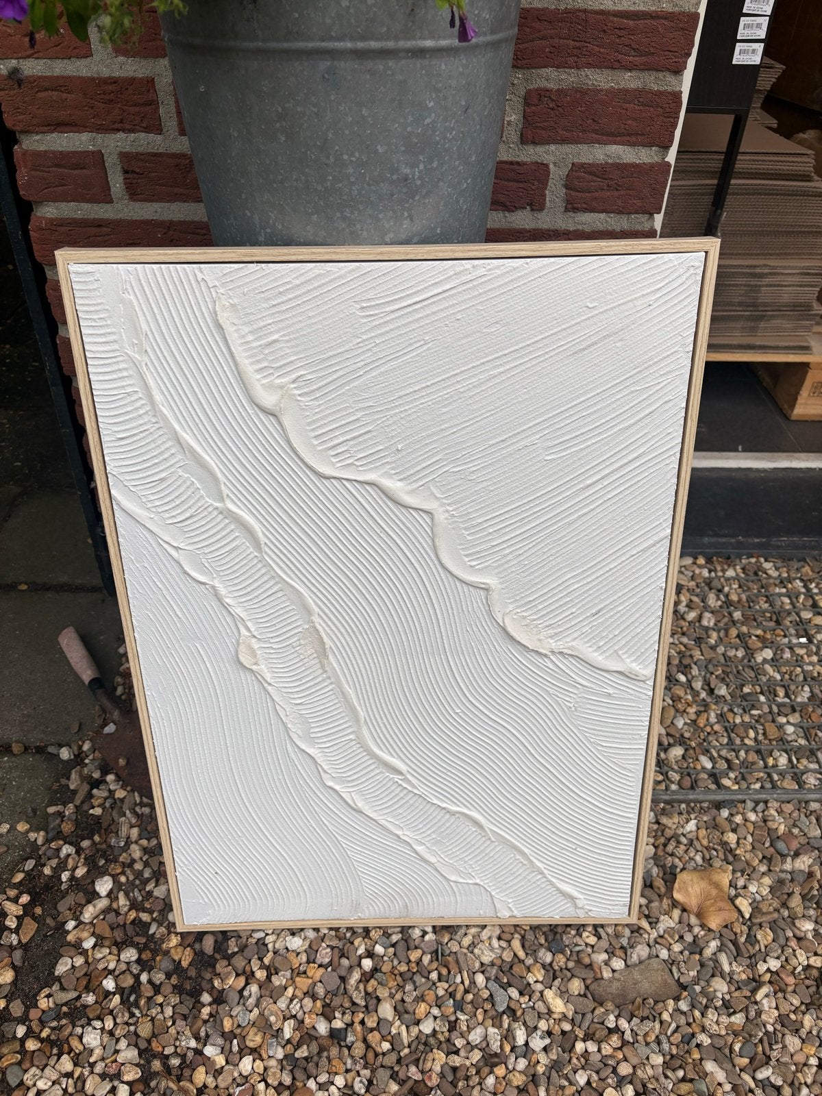 Abstract wit schilderij in baklijst - Goede staat, Ophalen