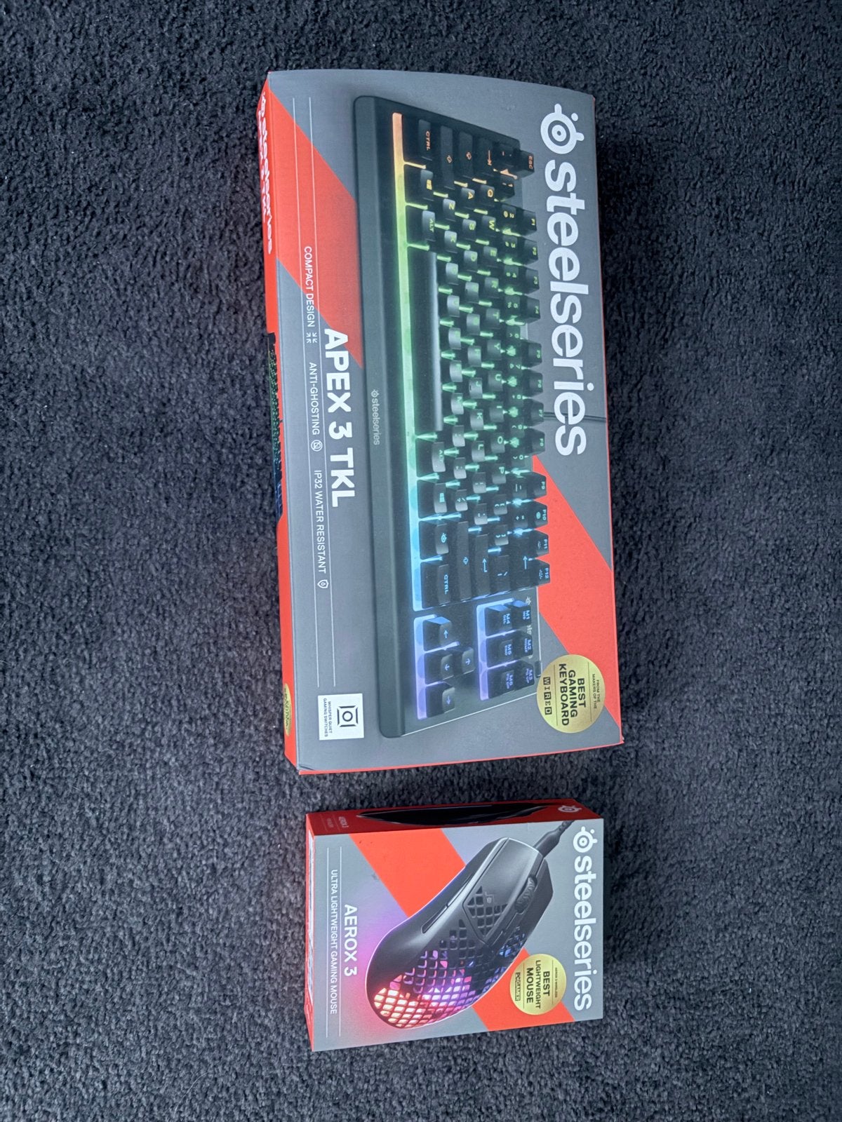 SteelSeries Aerox 3 Muis & Apex 3 TKL Toetsenbord Set, Ophalen, Rechtshandig, Muis, Gaming muis