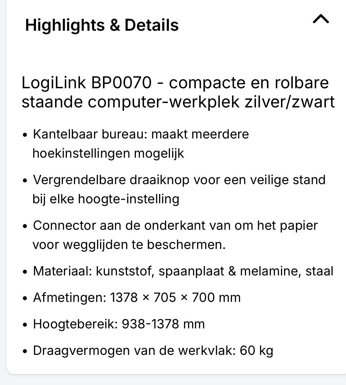 LogiLink Staande computer werkplek, Huis en Inrichting, Bureaus, Ophalen, Zwart, In hoogte verstelbaar, Metaal