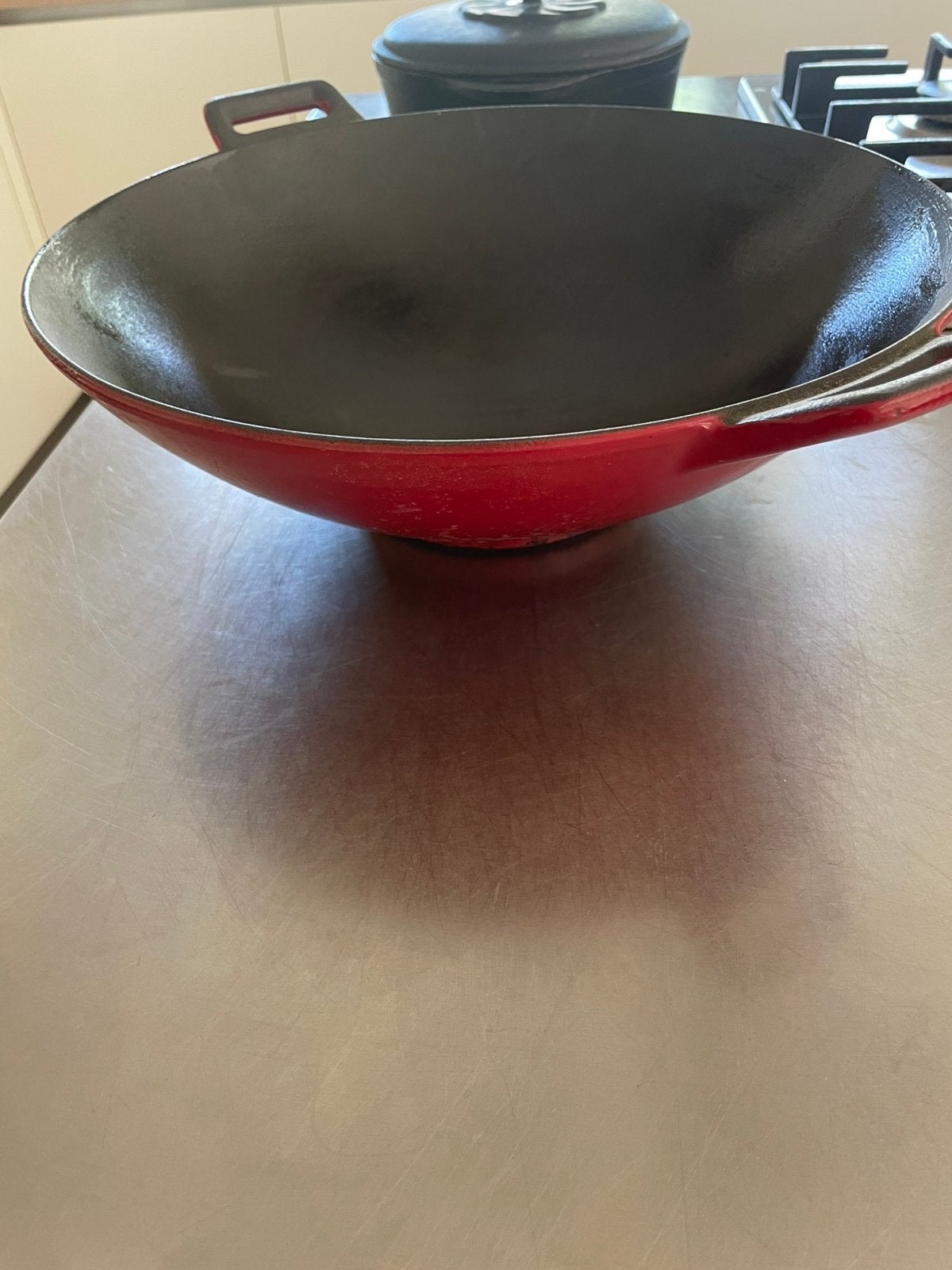 Gietijzer wokpan,, Huis en Inrichting, Keuken | Potten en Pannen, Ophalen, Zo goed als nieuw, Gietijzer, Wok