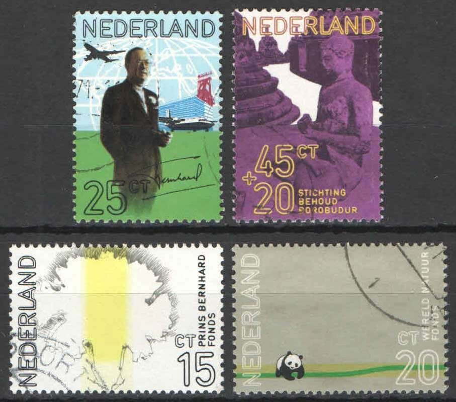 Nederland NVPH nr 992/5 gestempeld WNF, Prins Bernhard 1971, Ophalen of Verzenden, Na 1940, Gestempeld