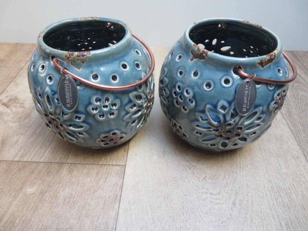 2 stuks / set Riverdale waxine licht houders  groen / blauw, Overige materialen, Riverdale, Blauw, Ophalen of Verzenden
