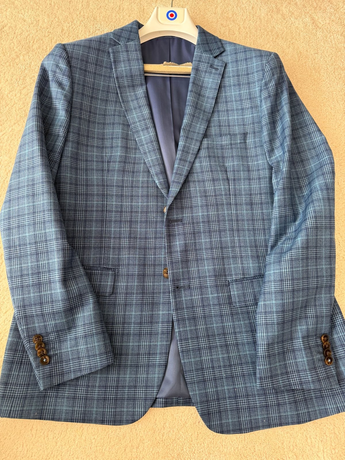 Stijlvol blauw geruit colbert - Maat L, Kleding | Heren, Ophalen, Zo goed als nieuw, Maat 52/54 (L), Blauw