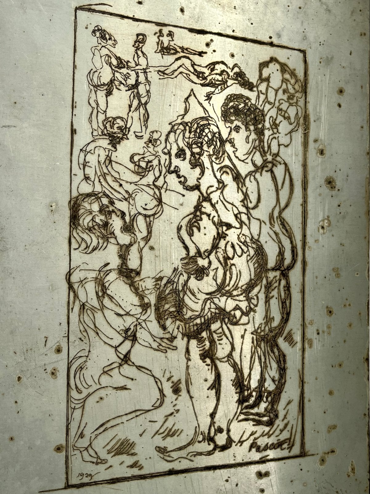Etsplaat Jules Pascin, gesigneerd en gedateerd 1929, Antiek en Kunst, Dagelijks leven, Ets, Ophalen of Verzenden, Gesigneerd