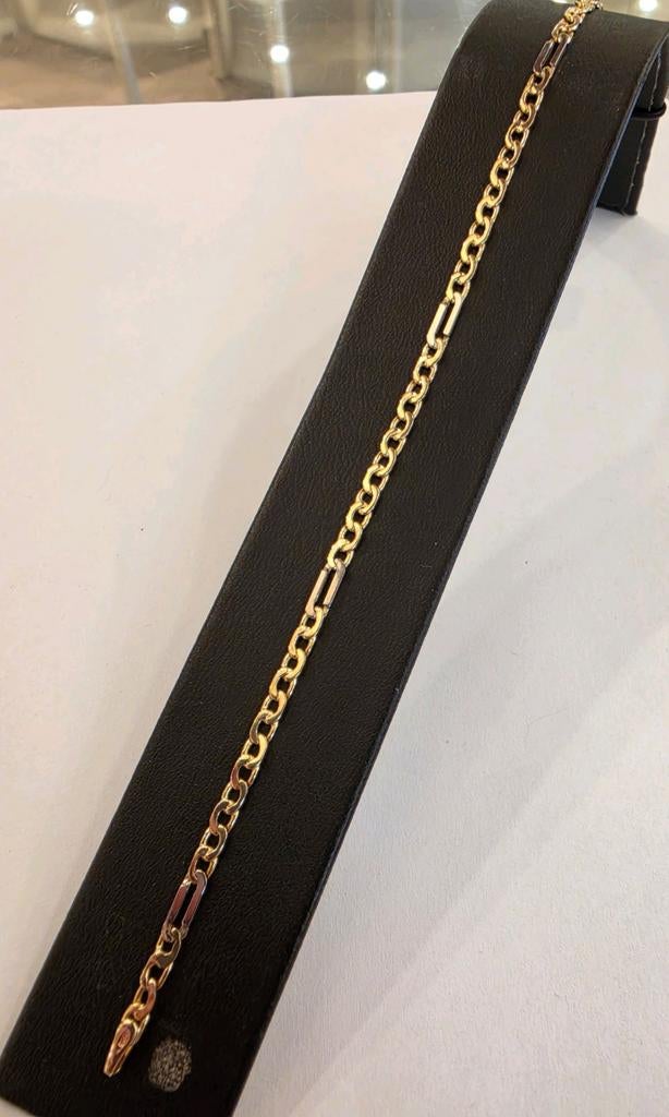 14 karaats gouden bicolor fantasie schakel armband 18 cm, Ophalen of Verzenden, Zo goed als nieuw, Goud, Goud