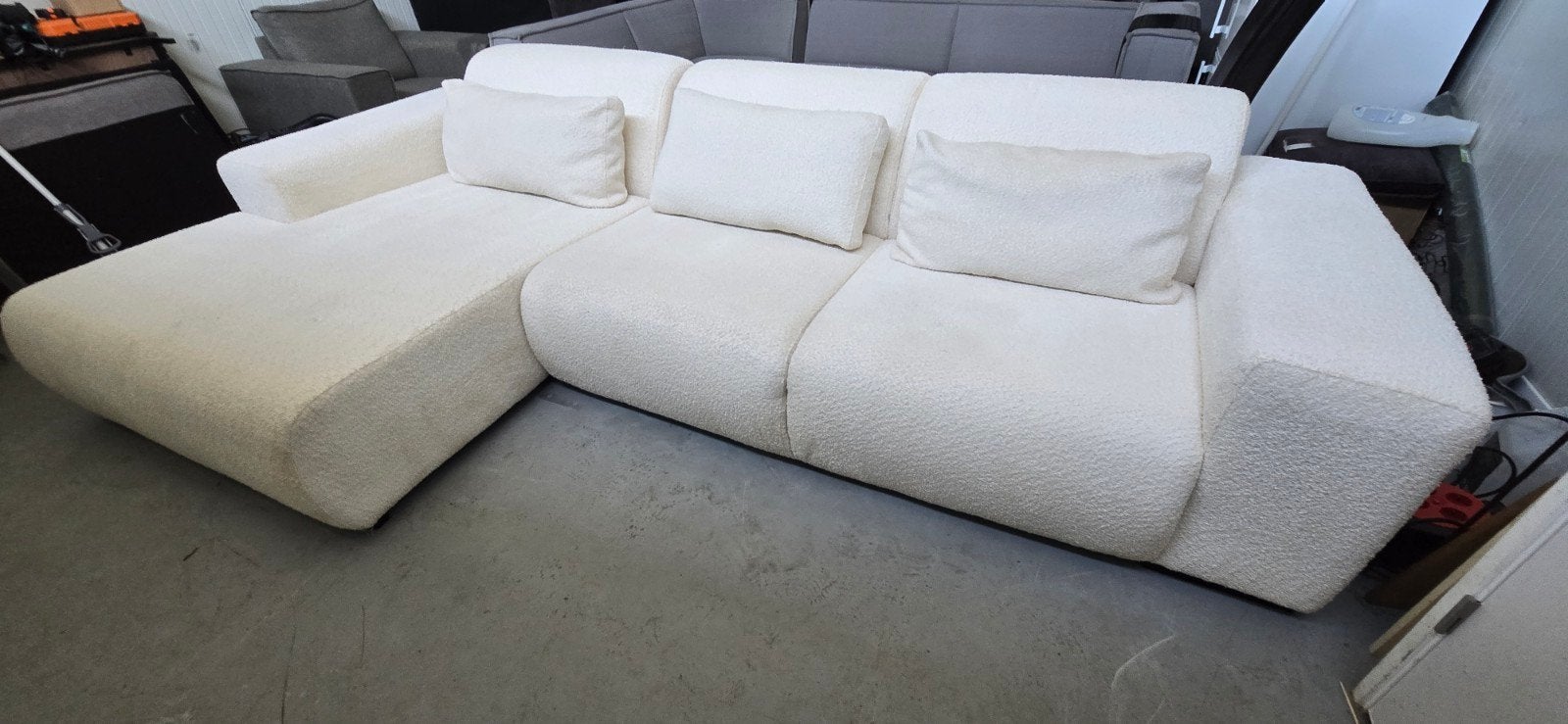 Grote Hoekbank Bouclé/Teddy Stof Wit - Merk Zitmax, Gebruikt, 300 cm of meer, Ophalen of Verzenden, Onbekend