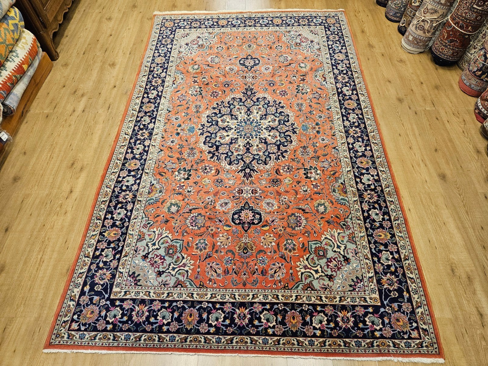 Vintage handgeknoopt perzisch tapijt tabriz 50raj 286x178, Info@SlatsAntiek.nl, Tweedehands, Perzisch, 150 tot 200 cm