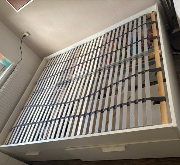 Bed 160x200, Huis en Inrichting, Slaapkamer | Bedden, Ophalen, Gebruikt, Wit, Tweepersoons