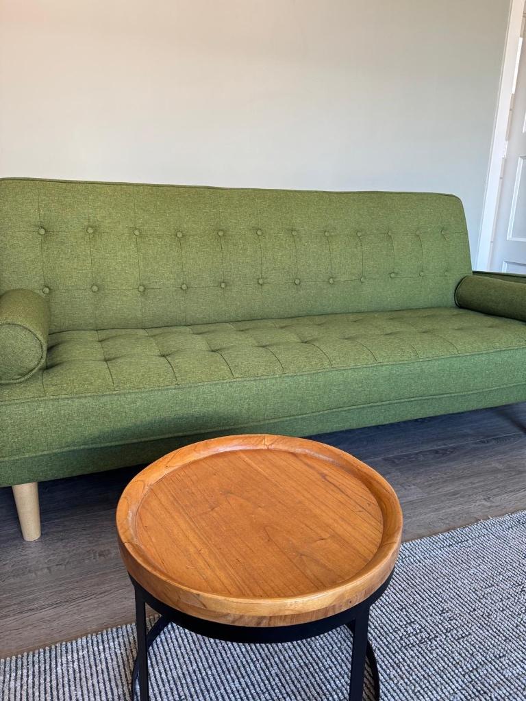 Slaapbank 3-zits groen Sklum, Ophalen, Tweepersoons, Zo goed als nieuw, 180 cm