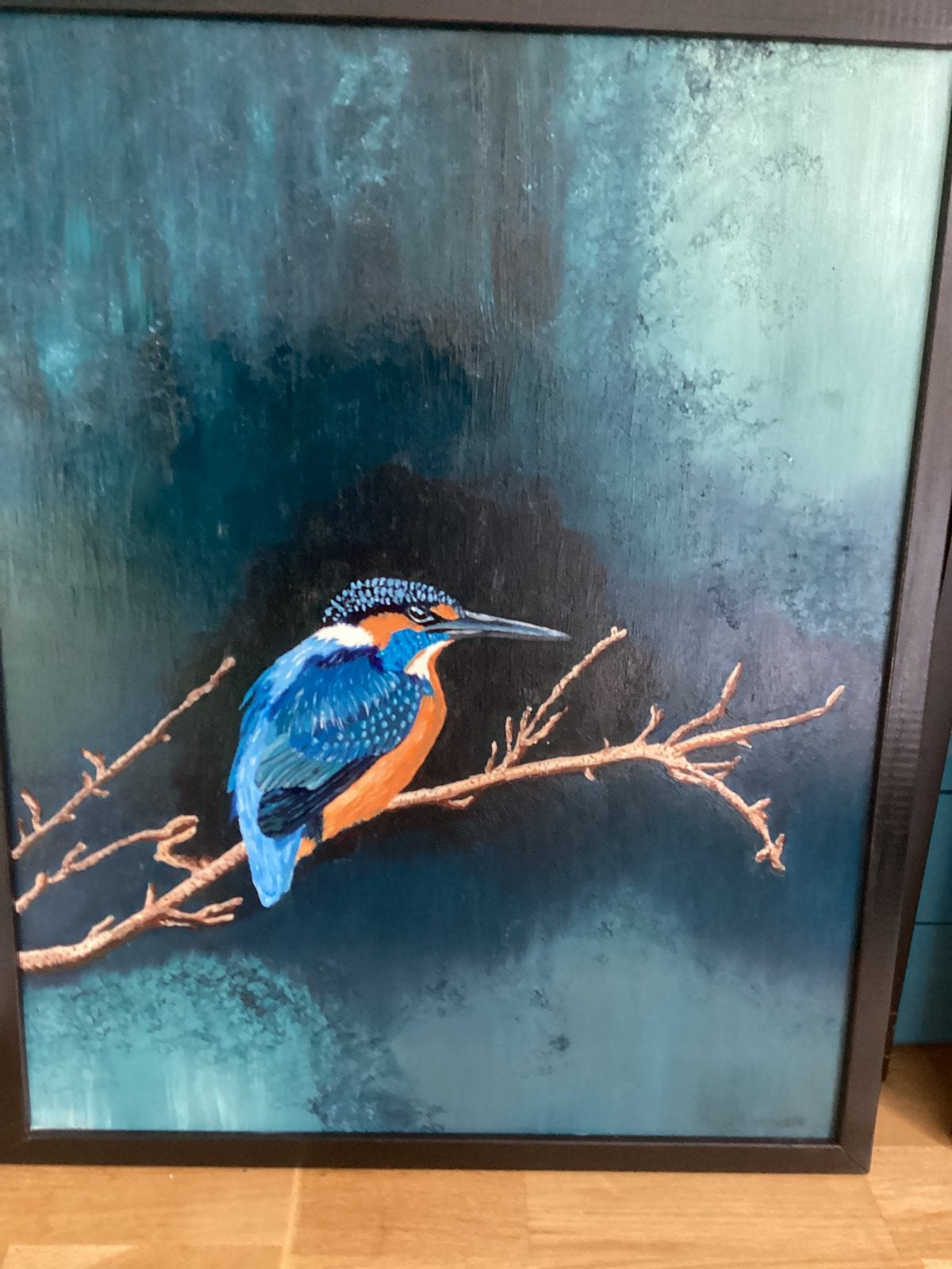 Ijsvogel, olieverf op paneel, Antiek en Kunst, Ophalen