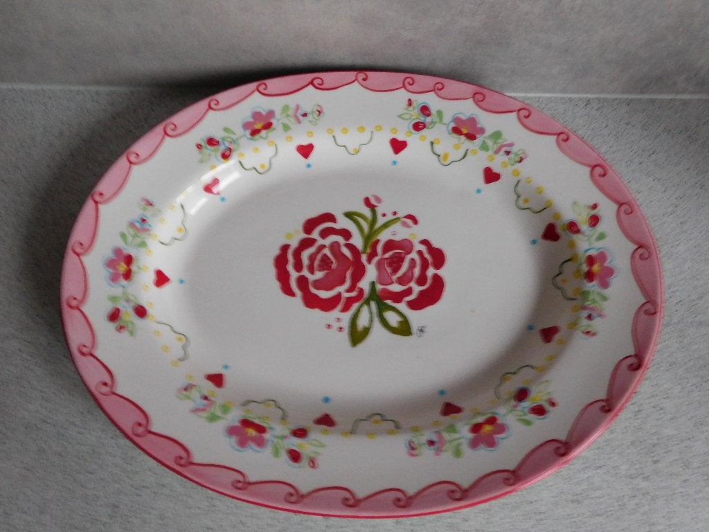 Schaal 36x28,5 cm. C'est la Vie Spongeware JET by ter Steege, Ophalen of Verzenden, Overige stijlen, Schaal of Schalen, Zo goed als nieuw