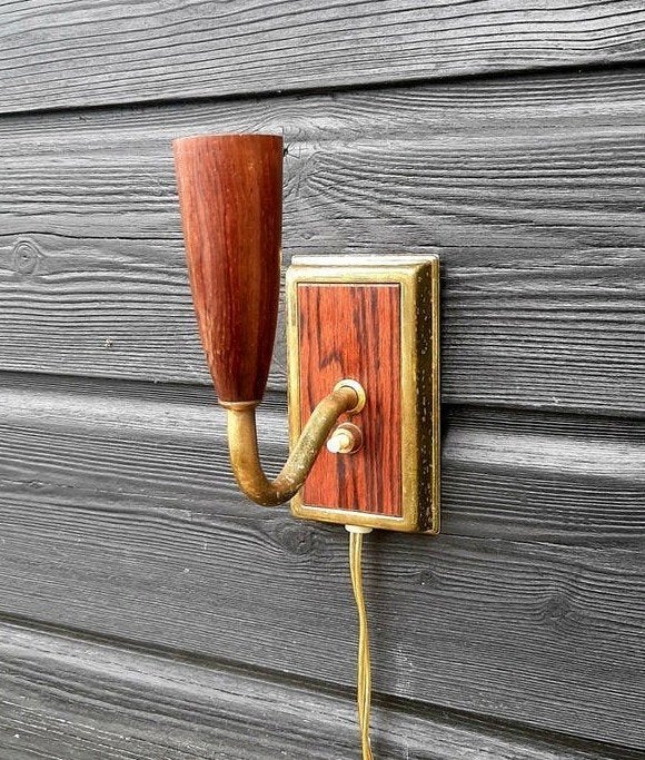 Vintage Deense Wandlamp - (Palissander houten / jaren 60), Ophalen of Verzenden, Gebruikt