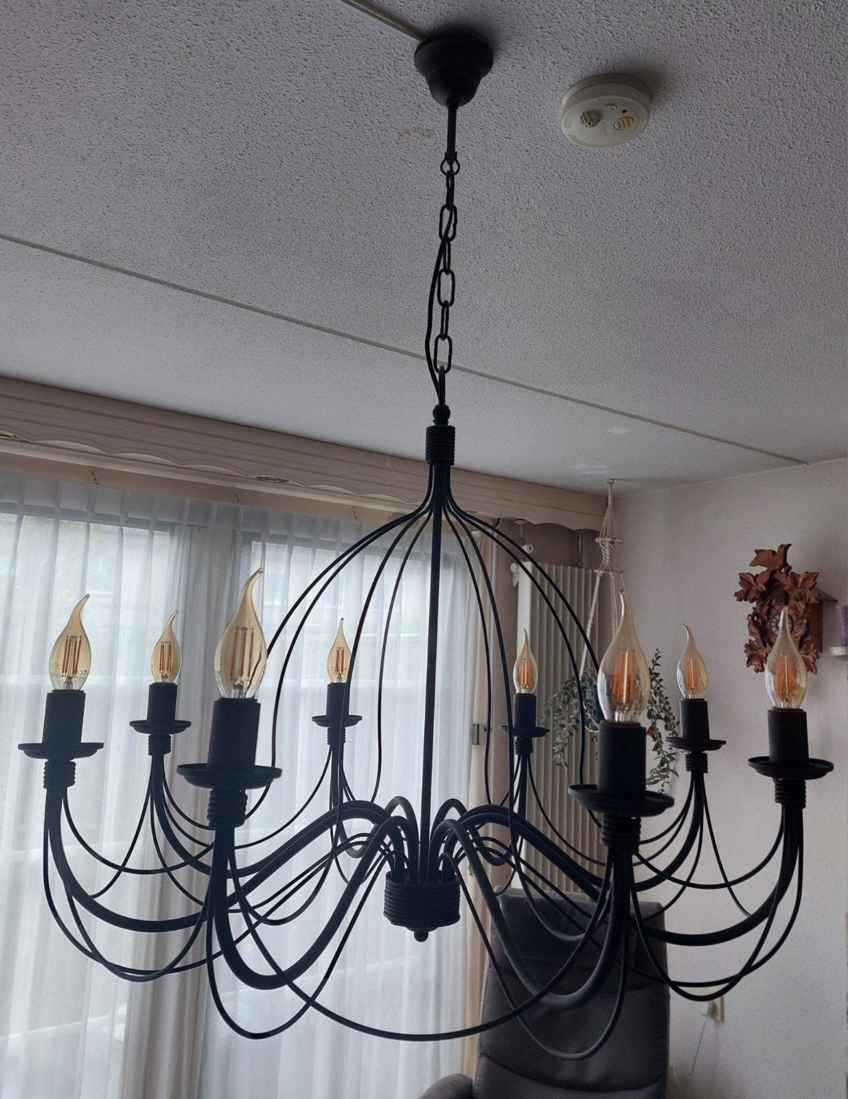 Zwarte metalen kroonluchter met 8 armen, Ophalen, Modern, Industrieel, E14 (klein), Zo goed als nieuw