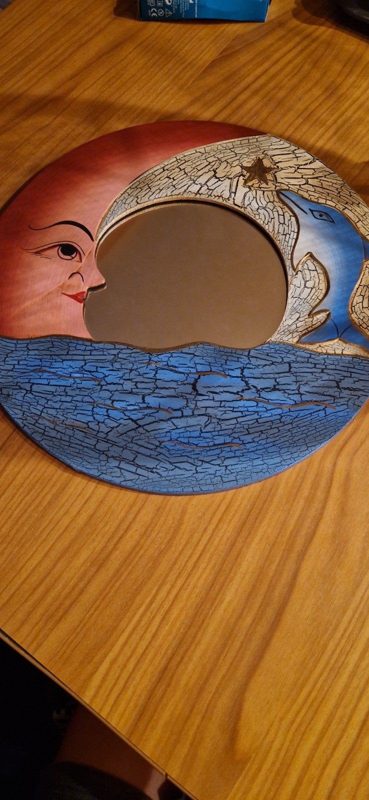 Vintage Handgeschilderde Ophangbare Spiegel - Jaren '90, Antiek en Kunst, Ophalen of Verzenden, Rond, Minder dan 50 cm, Minder dan 100 cm