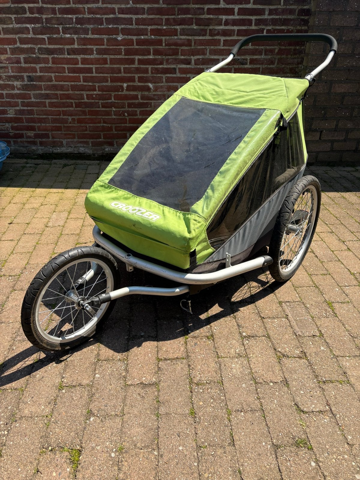 Croozer fietskar 535 voor 2 kindjes - Groen, Ophalen, Gebruikt, Opvouwbaar, Kinderkar