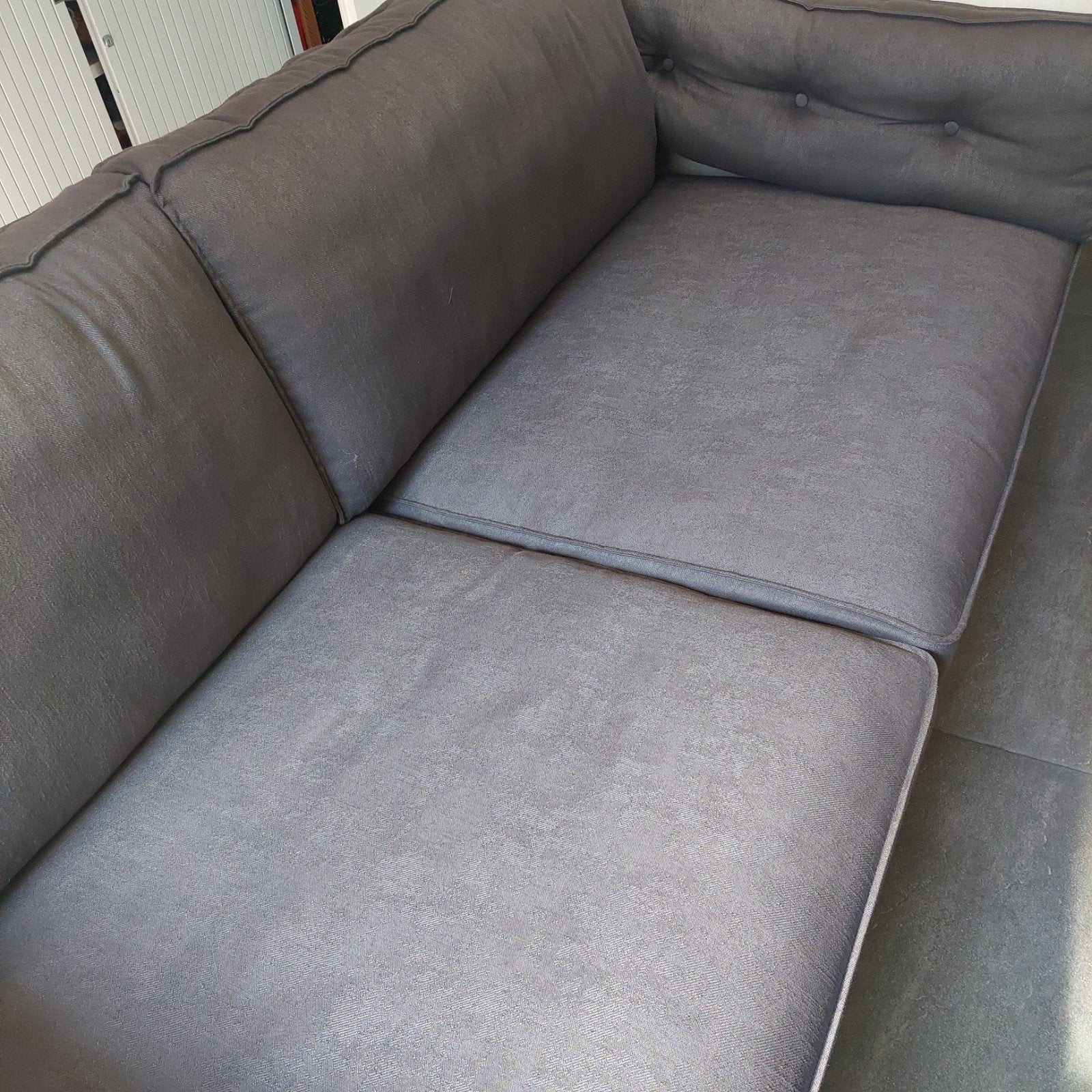 Riviera Maison 3,5-zits bank donkerbruine stof, Ophalen, Gebruikt, Driepersoons, 75 tot 100 cm