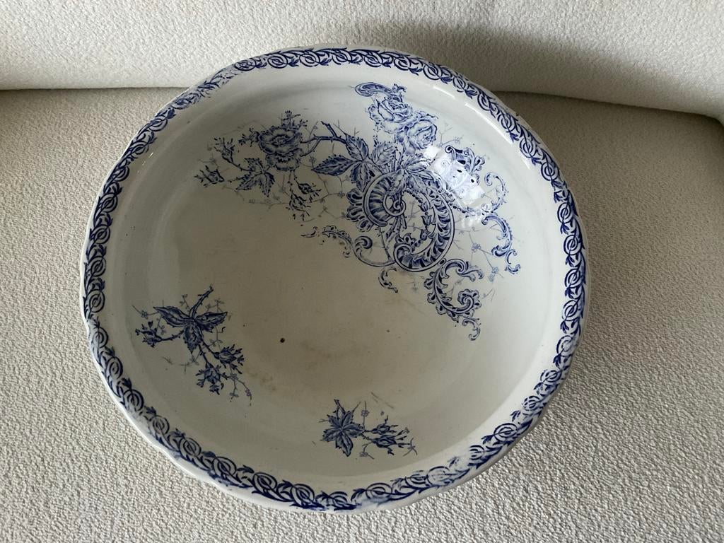 Antieke lampet schaal met blauw bloemmotief, Antiek en Kunst, Ophalen of Verzenden