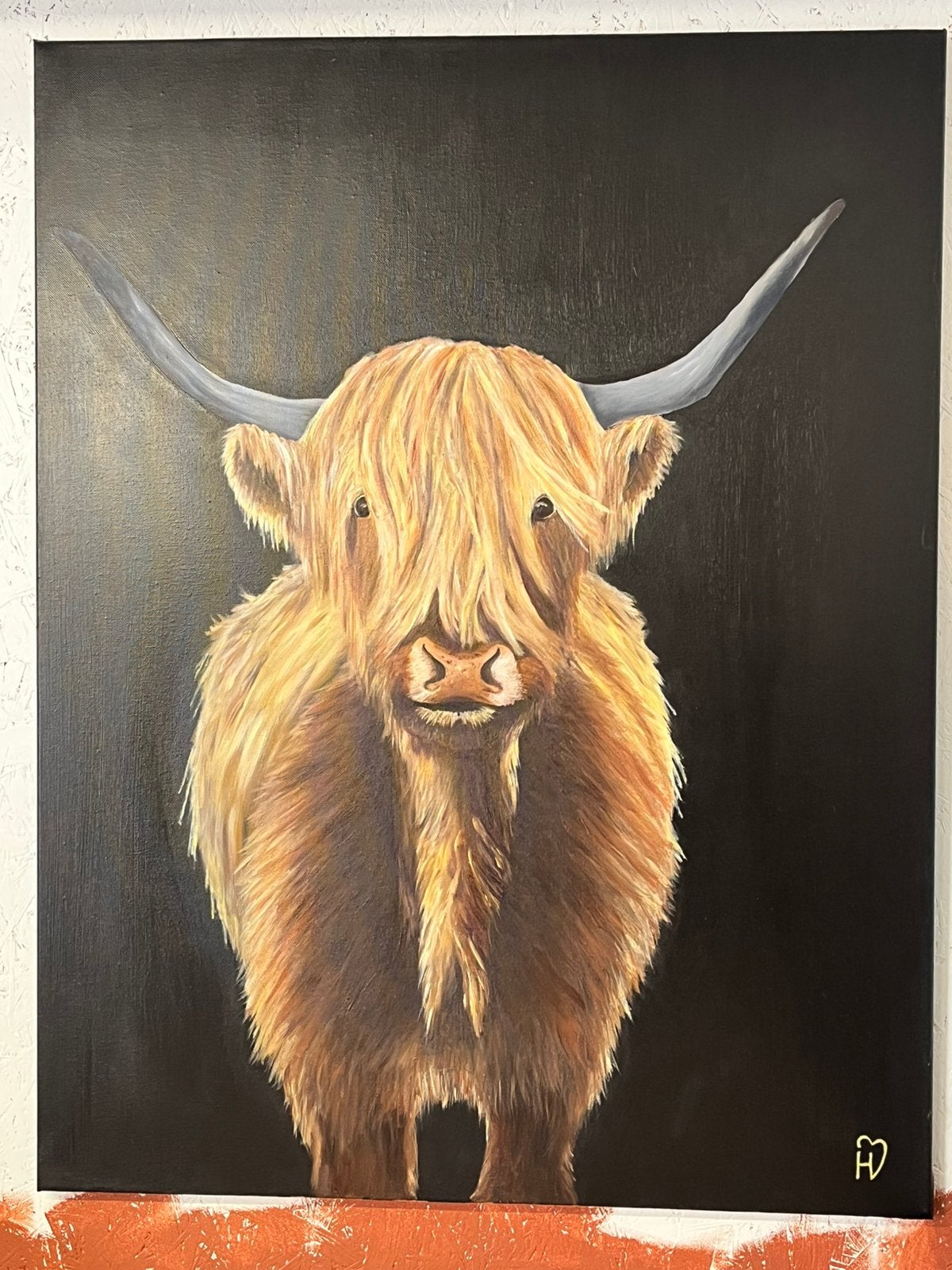 Olieverf schilderij schotse hooglander, Antiek en Kunst, Ophalen of Verzenden