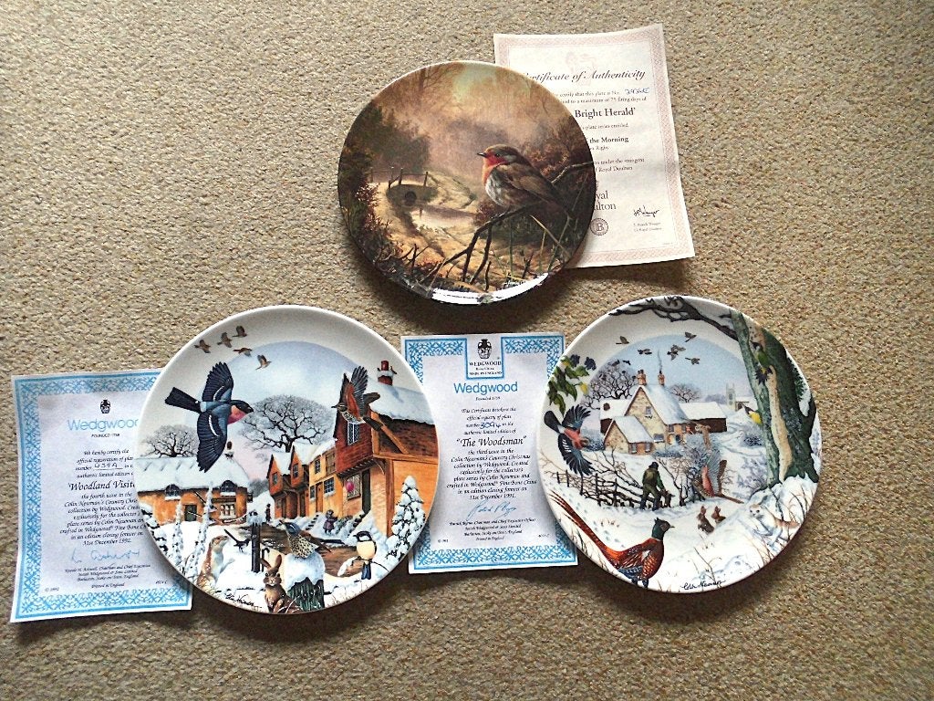 3 Porseleinen sierborden betreffende "Winter Platteland", Ophalen of Verzenden