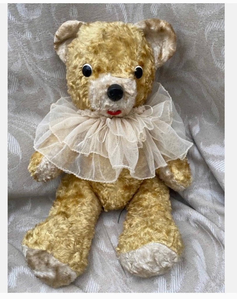 Hele oude antieke beer 40 cm jaren ‘50, met dubbele kraag, Verzamelen, Beren en Cherished Teddies, Overige merken, Gebruikt, Stoffen beer